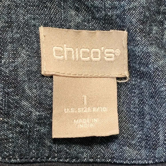 Chico's Size 1 M Blue Denim Embroidered Boho Longline Jacket Coat Festival Artsy - Picture 4 of 8